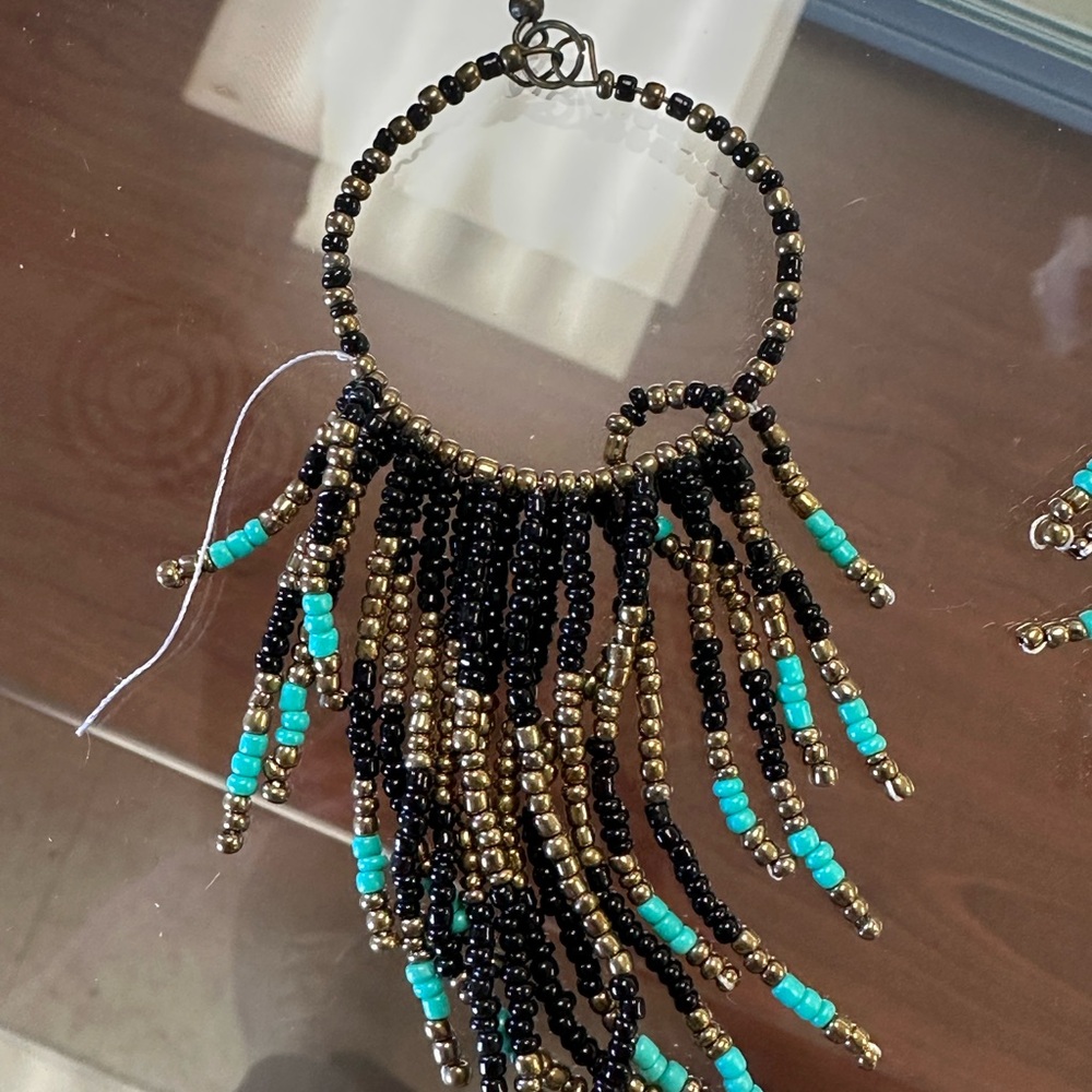 Beaded Fringe Hoop Earrings - Picture 4 of 5